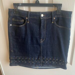 Good American Dark Blue Denim Skirt with Lace-Up Hem